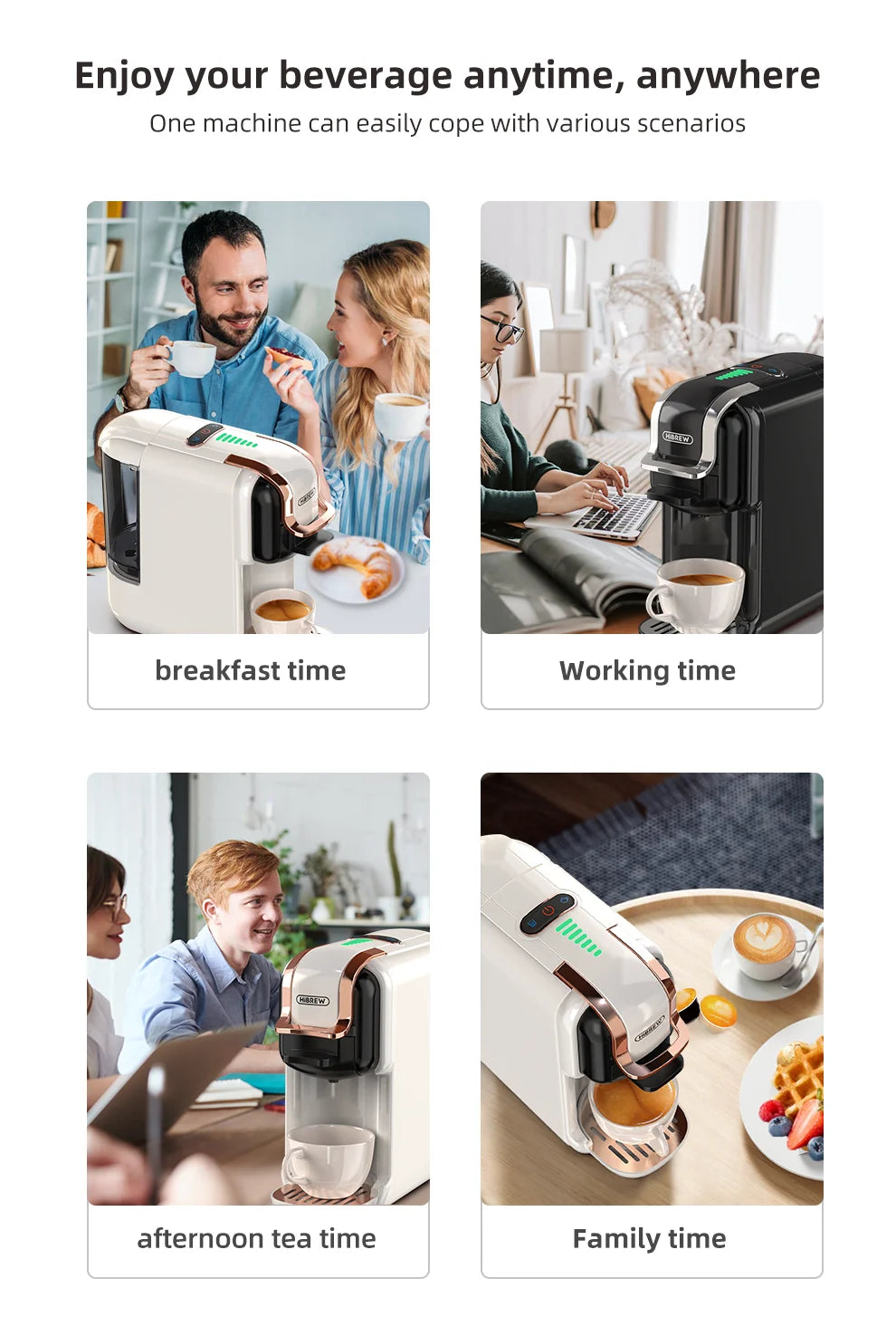 HiBREW Multiple Capsule Coffee Machine, Hot/Cold Dolce Gusto Milk Nespresso Capsule ESE Pod Ground Coffee Cafeteria 20Bar 5 in 1
